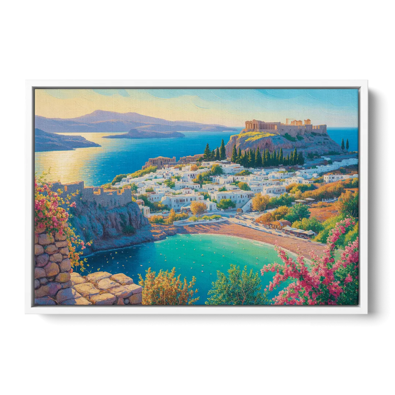 Lindos Views Front - White Canvas Wall Art