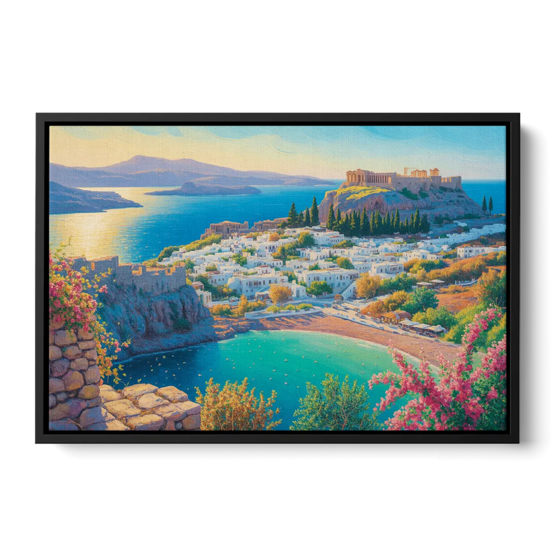 Lindos Views Front - Black Canvas Wall Art