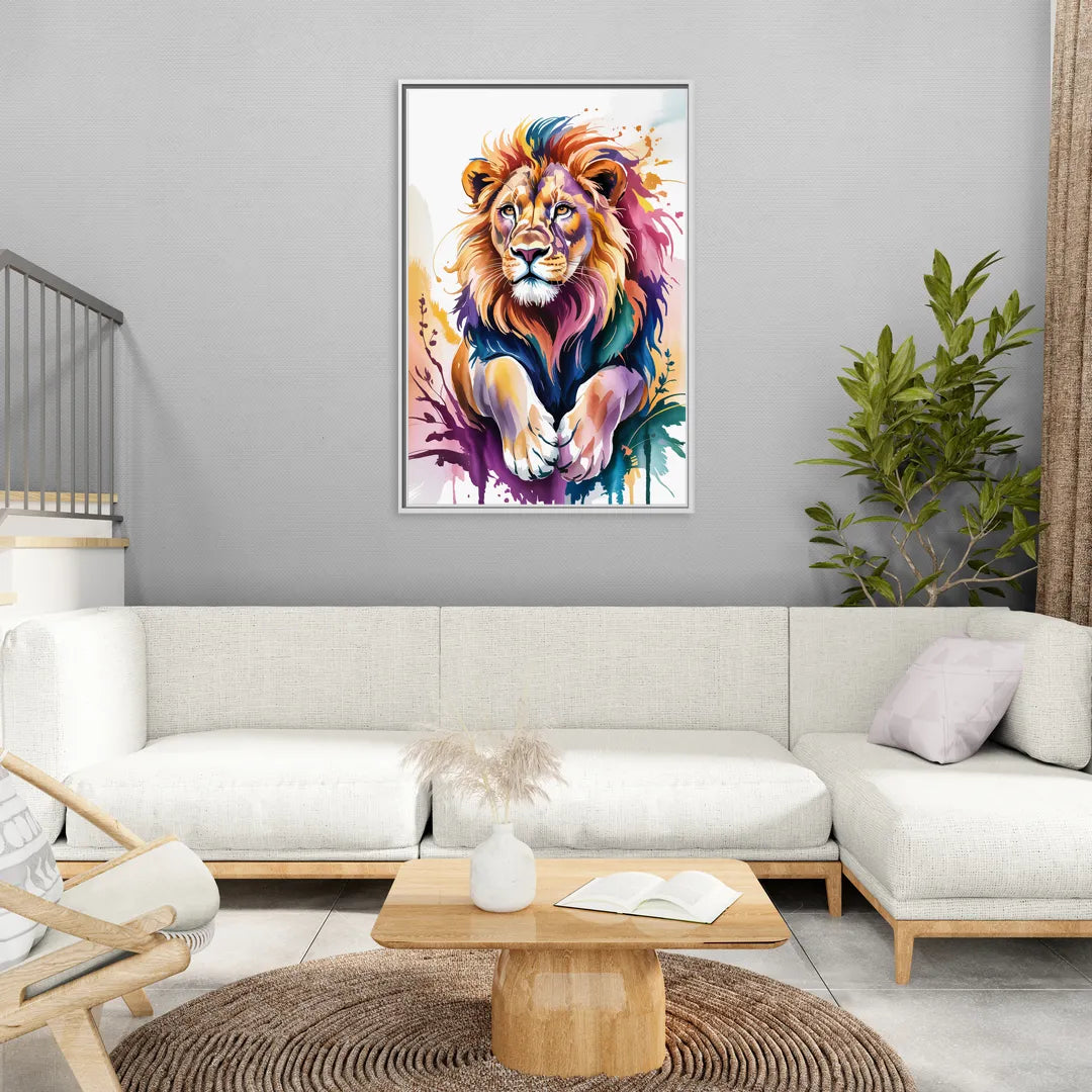Lion in Abstract Form - Living Room White Frame Canvas