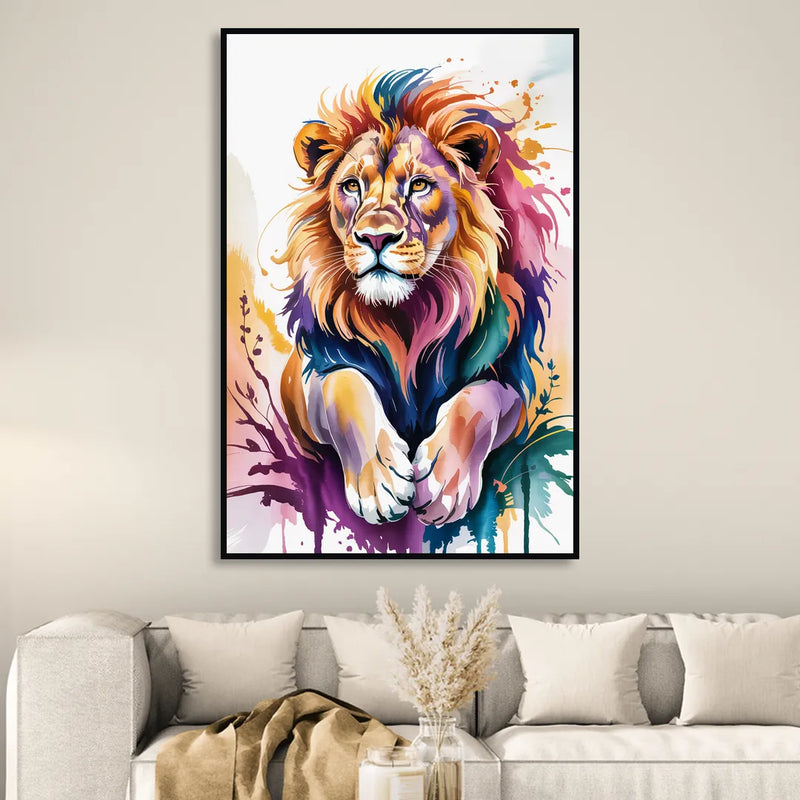 Lion in Abstract Form Living Room - Black Canvas Wall Art