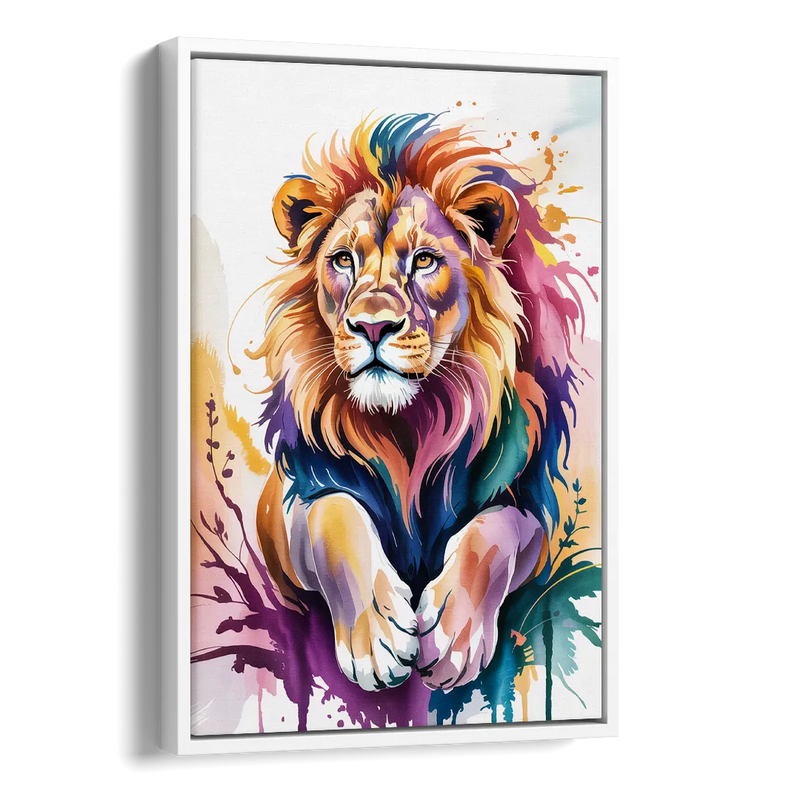 Lion in Abstract Form Side - White Canvas Wall Art