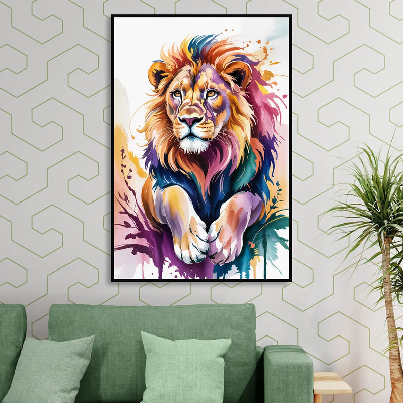 Lion in Abstract Form Sitting Room - Black Canvas Wall Art
