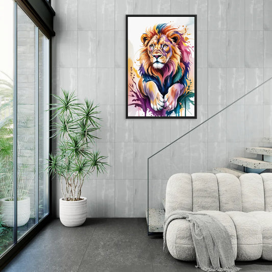 Lion in Abstract Form - Living Room Black Frame Canvas