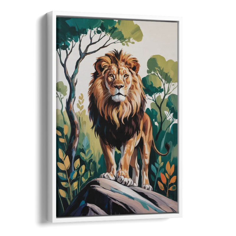 Lion in Harmony Side - White Canvas Wall Art