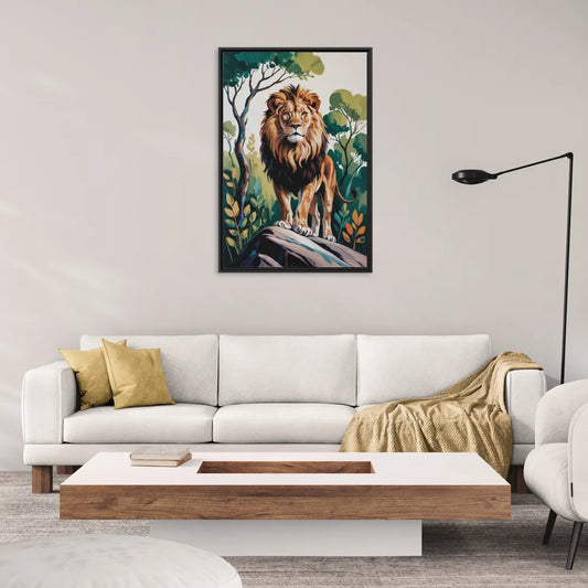 Lion in Harmony - Living Room Black Frame Canvas