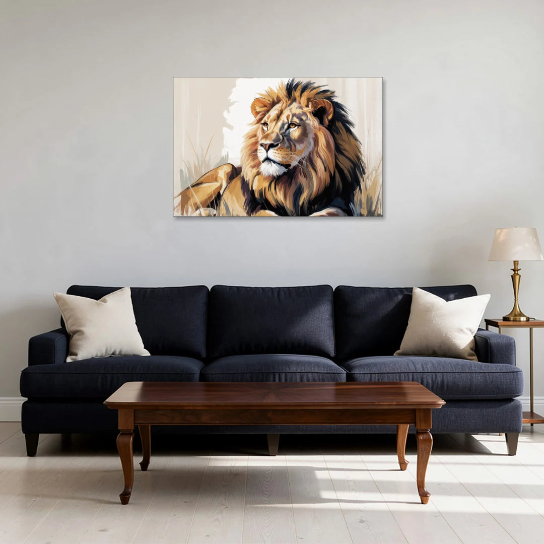 Lion in Thought - Canvas Wall Art - Sofa - 36x24