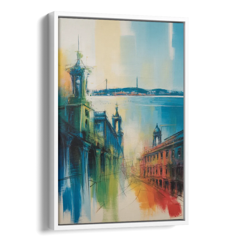 Lisbon Skyline Side - White Canvas Wall Art