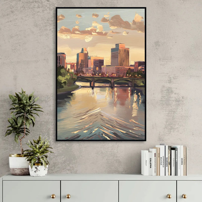 Little Rock Downtown Panorama Living Room - Black Canvas Wall Art
