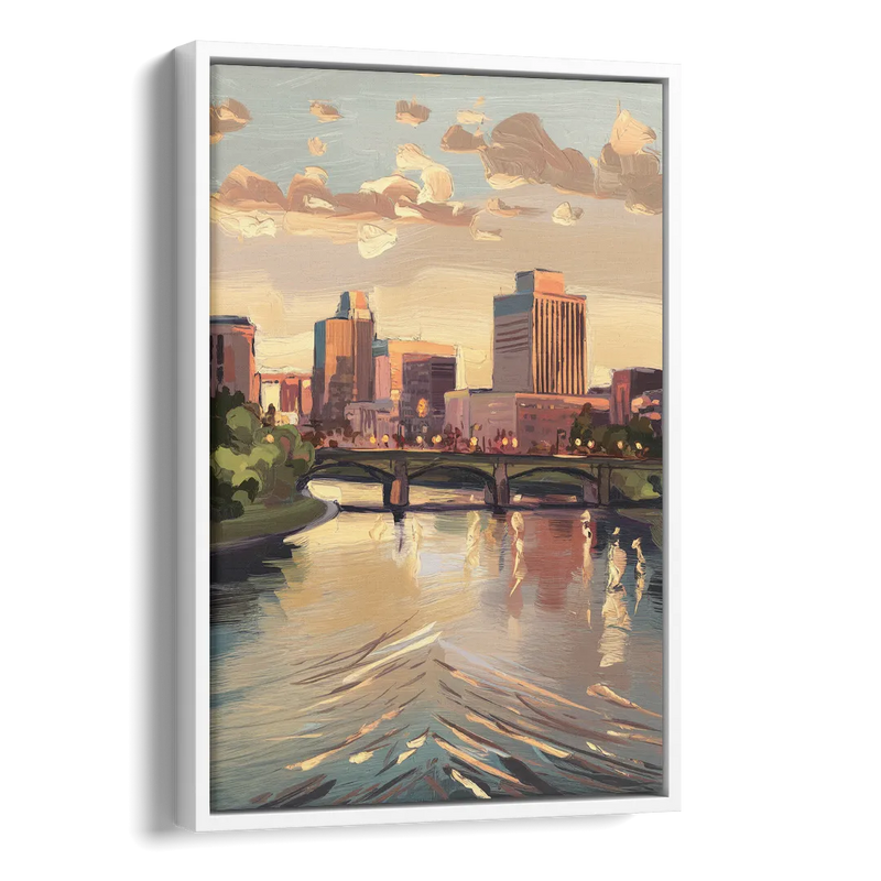 Little Rock Downtown Panorama Side - White Canvas Wall Art