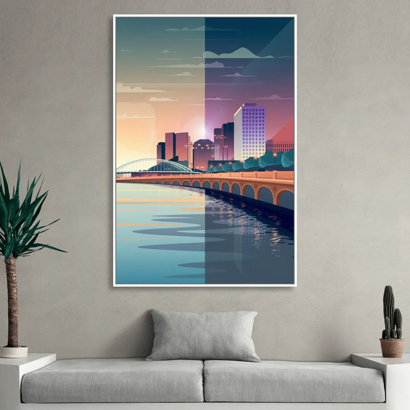 Little Rock Scenic Riverfront Sitting Room - White Canvas Wall Art