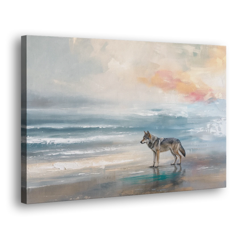 Coastal Lone Wolf on the Misty Shore - Canvas Wall Art