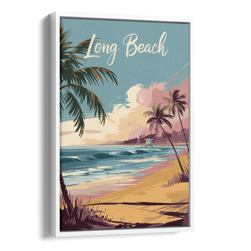 Long Beach California Coastal Scene Side - White Canvas Wall Art