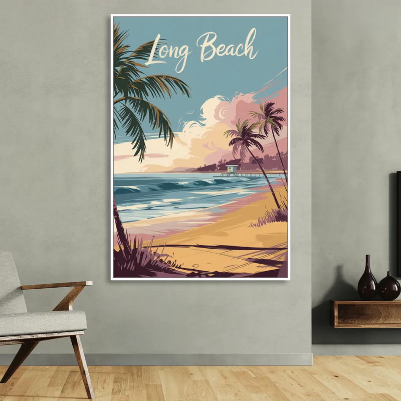 Long Beach California Coastal Scene Sitting Room - White Canvas Wall Art