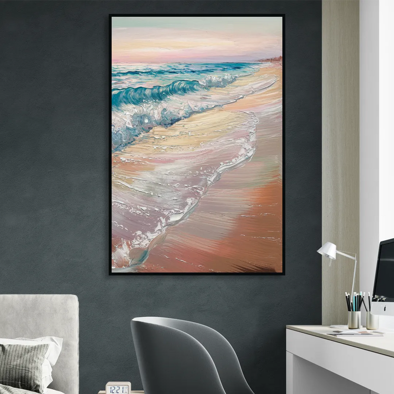 Long Beach California Ocean Waves Living Room - Black Canvas Wall Art