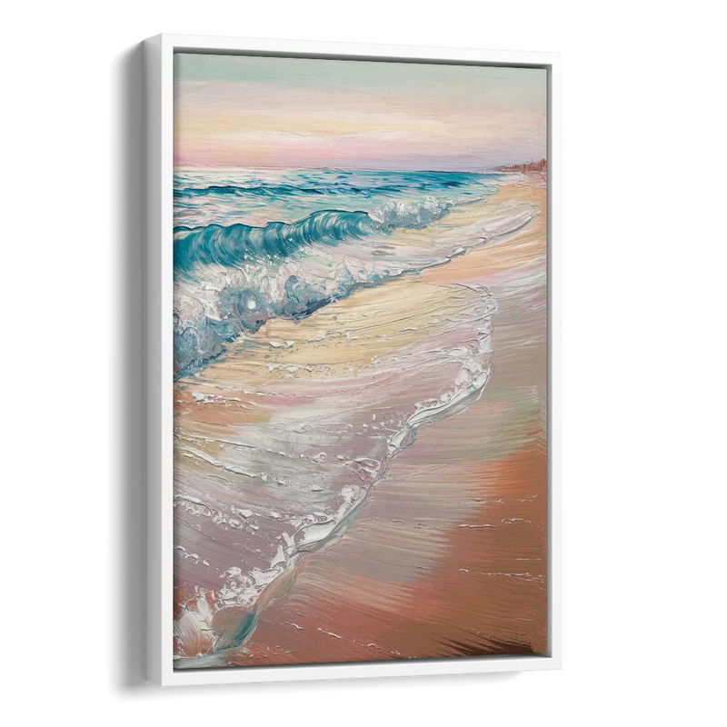 Long Beach California Ocean Waves Side - White Canvas Wall Art