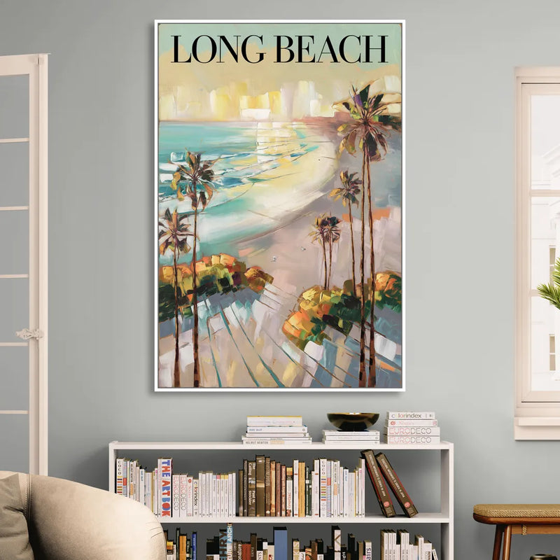 Long Beach California Palm Trees Living Room - White Canvas Wall Art