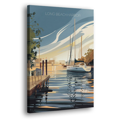 Long Beach Harbor and Sailboats - Canvas Wall Art