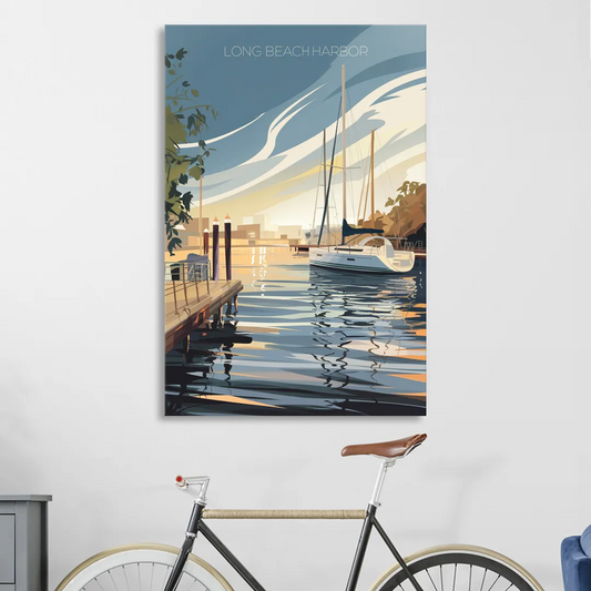 Long Beach Harbor and Sailboats Living Room - Canvas Wall Art