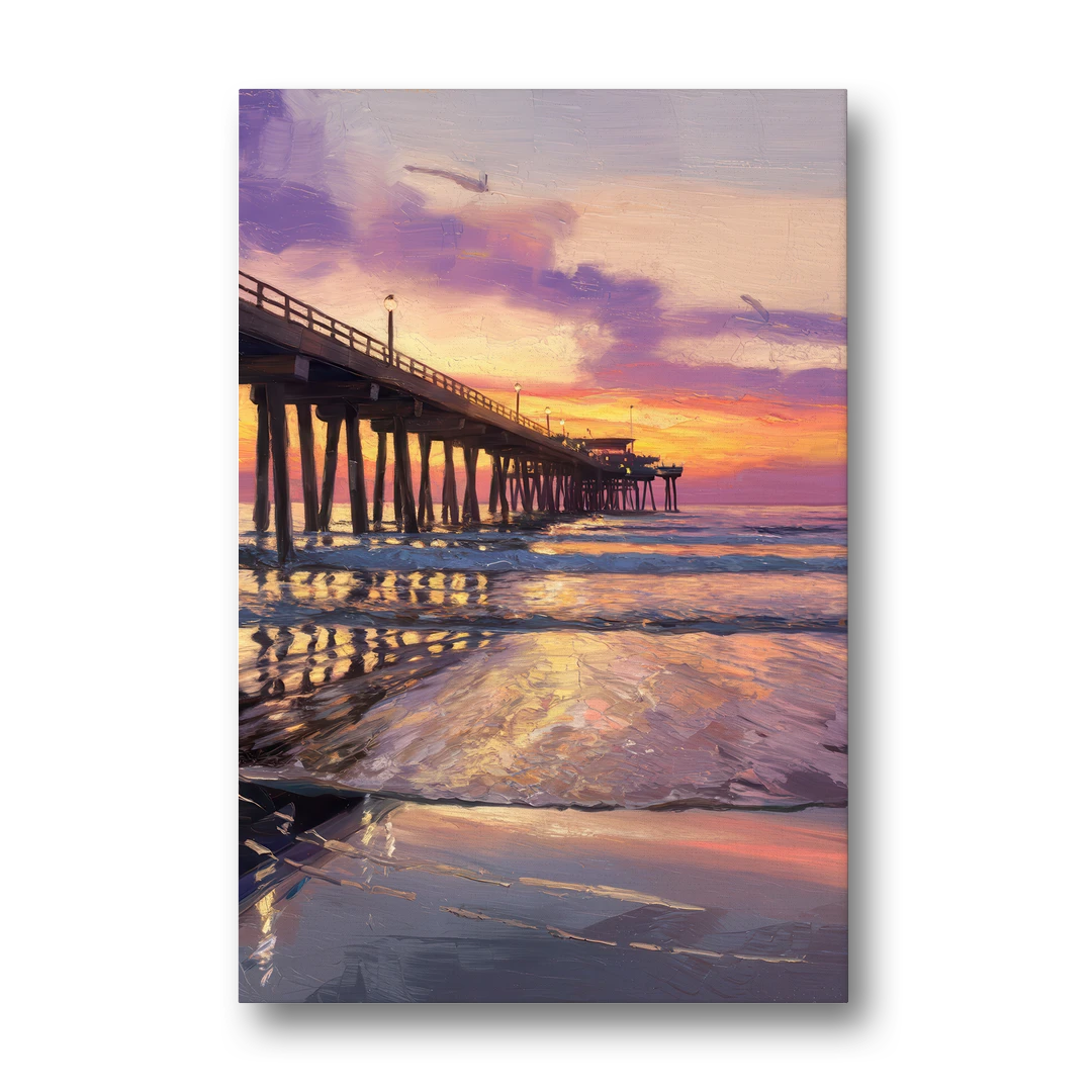 Long Beach Pier at Sunset - Canvas Wall Art - Front