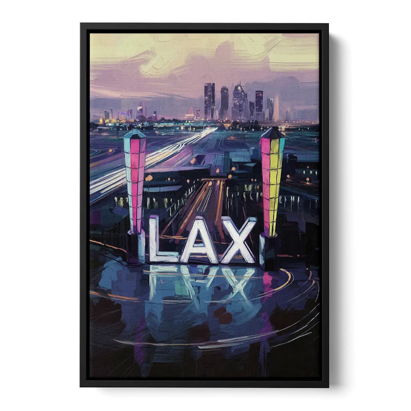 Los Angeles Airport Aerial View Front - Black Canvas Wall Art