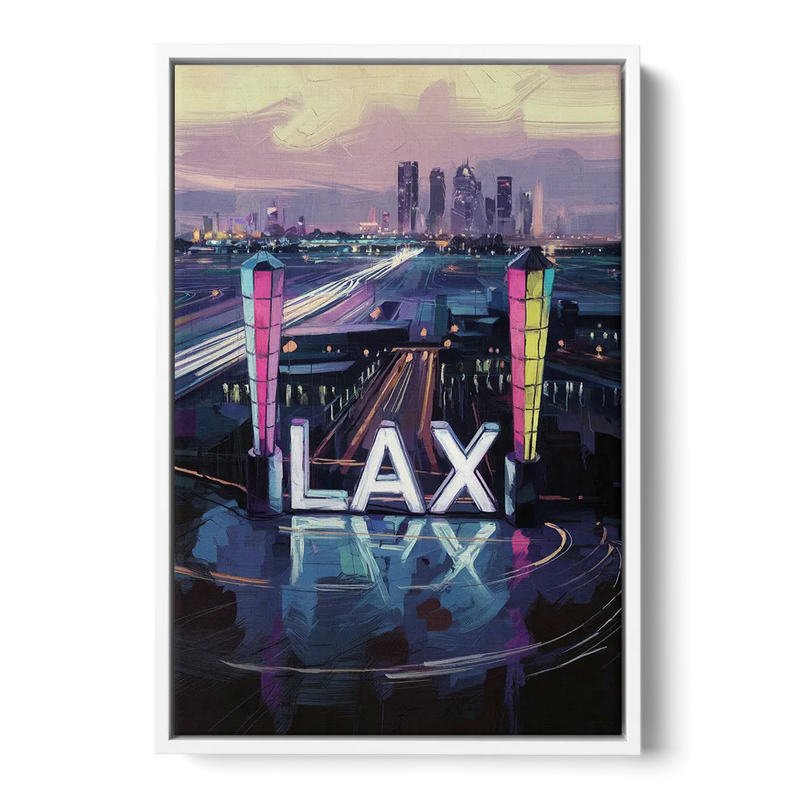 Los Angeles Airport Aerial View Front - White Canvas Wall Art
