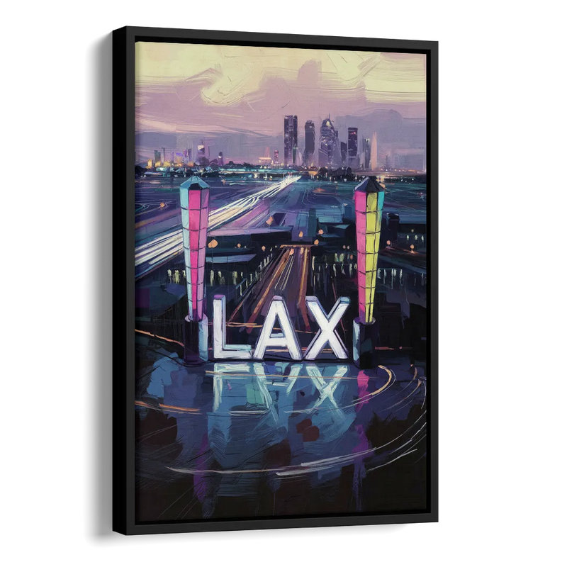 Los Angeles Airport Aerial View Side - Black Canvas Wall Art