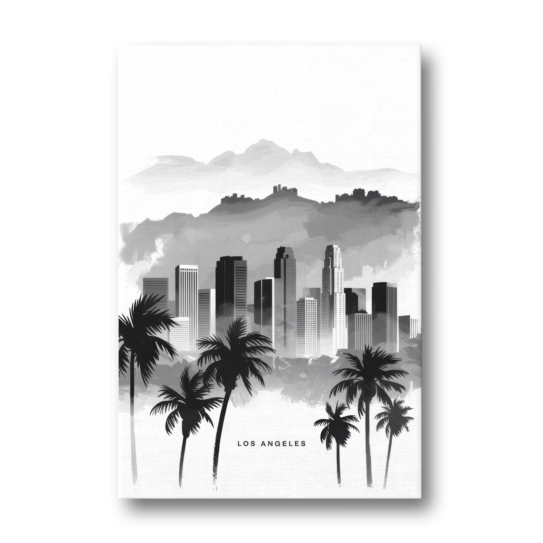 Los Angeles Black and White Cityscape - Canvas Wall Art - Front