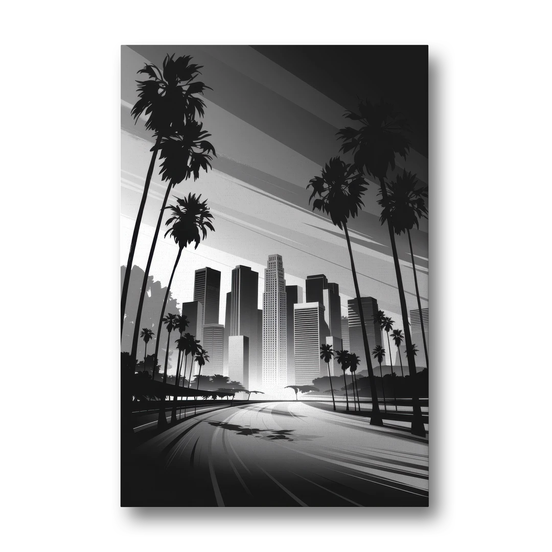 Los Angeles Black and White Cityscape Monochrome - Canvas Wall Art - Front