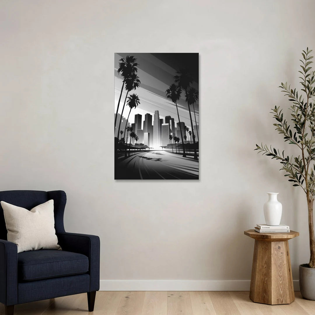 Los Angeles Black and White Cityscape Monochrome - Canvas Wall Art - Sofa - 24x36