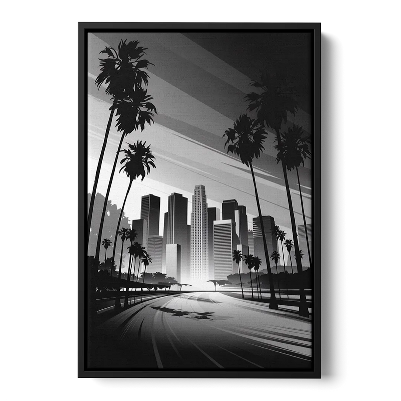 Los Angeles Black and White Cityscape Monochrome Front - Black Canvas Wall Art