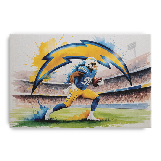 Los Angeles Chargers Watercolor Football Player in Motion Artwork - Canvas Wall Art