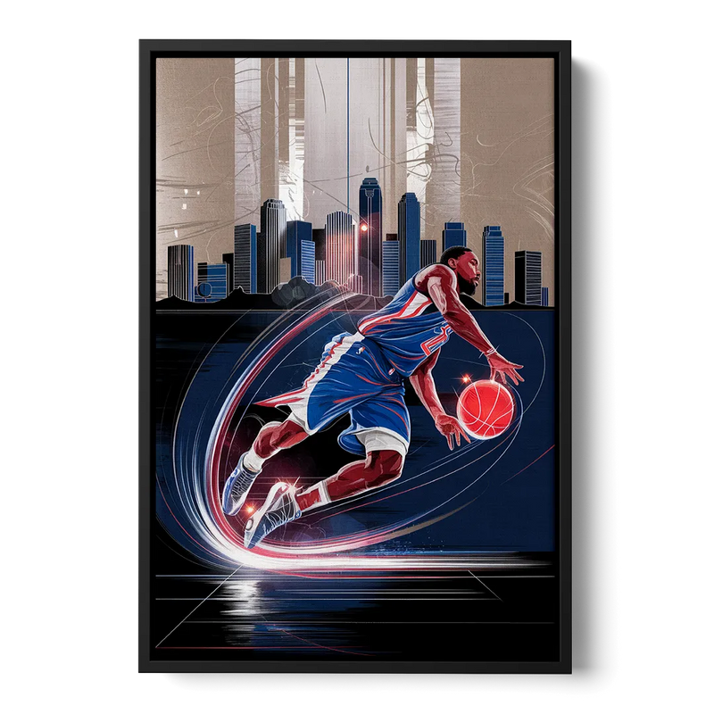 Los Angeles Clippers Basketball Front - Black Canvas Wall Art