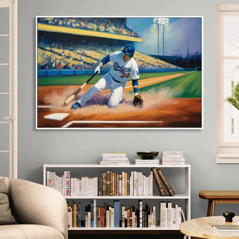 Los Angeles Dodgers Sliding Safe Living Room - White Canvas Wall Art