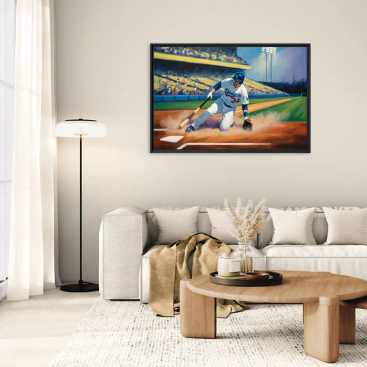 Los Angeles Dodgers Sliding Safe - Living Room Black Frame Canvas