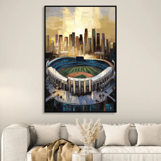 Los Angeles Dodgers Stadium Living Room - Black Canvas Wall Art