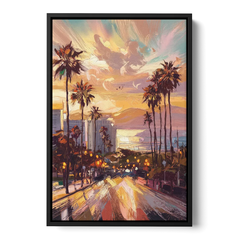 Los Angeles Golden Hour Front - Black Canvas Wall Art