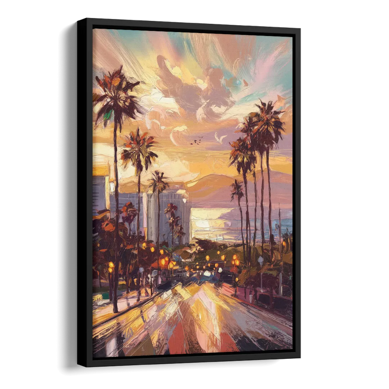 Los Angeles Golden Hour Side - Black Canvas Wall Art