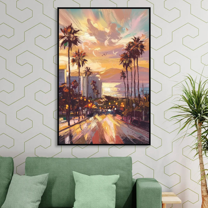 Los Angeles Golden Hour Living Room - Black Canvas Wall Art