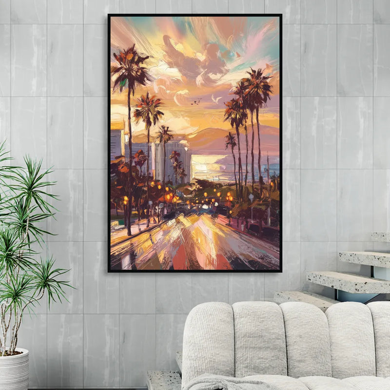 Los Angeles Golden Hour Sitting Room - Black Canvas Wall Art