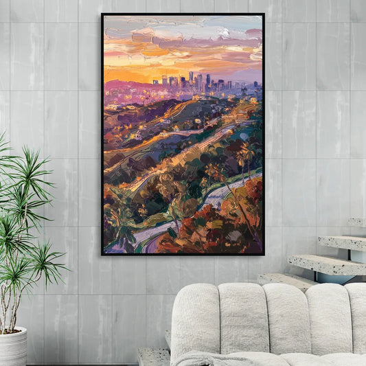 Los Angeles Hollywood Hills Living Room - Black Canvas Wall Art