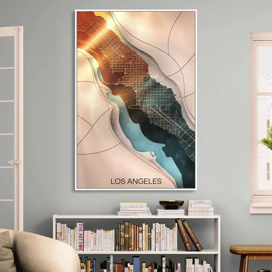 Los Angeles Map Design Living Room - White Canvas Wall Art