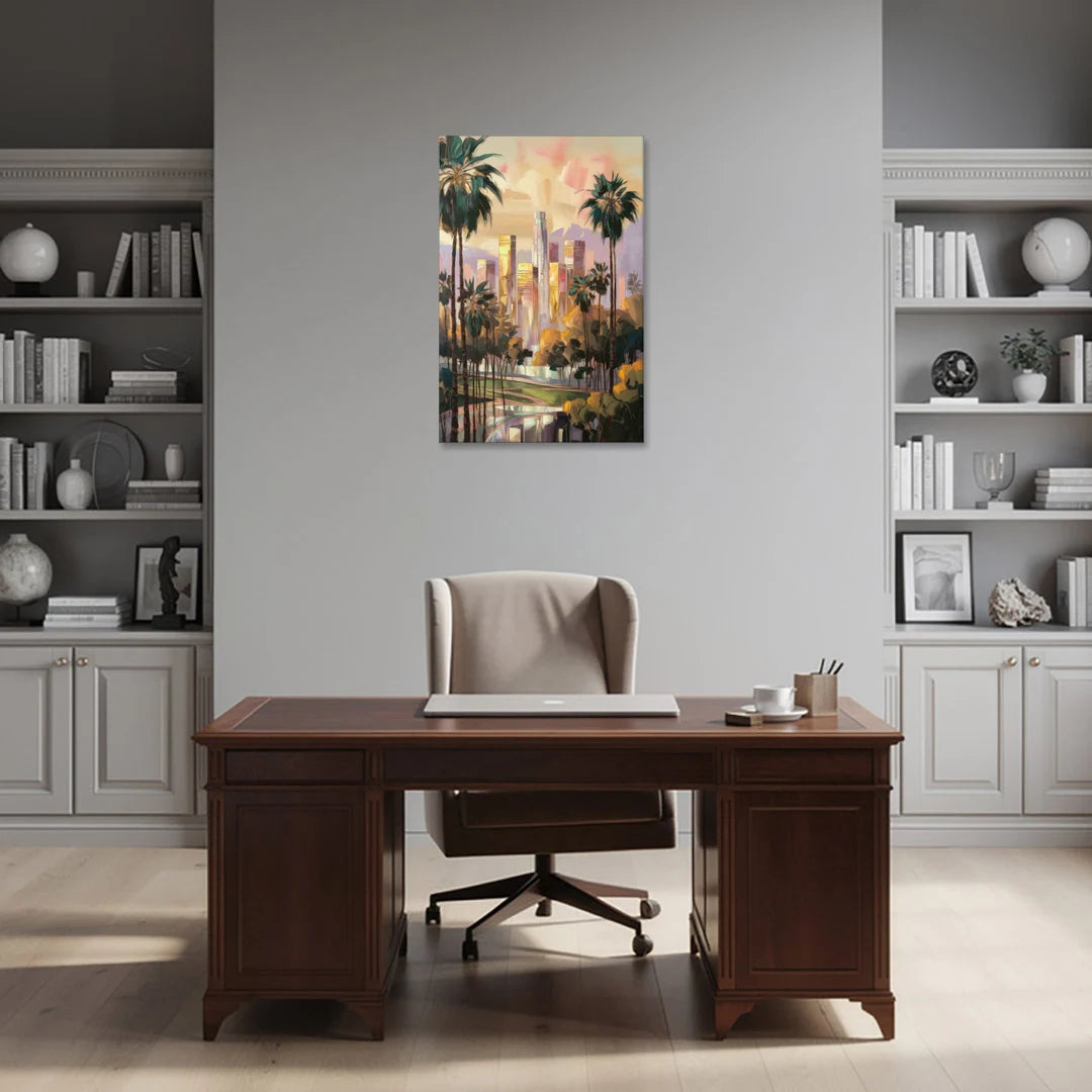 Los Angeles Palm Trees and Skyscrapers - Canvas Wall Art - Office - 24x36