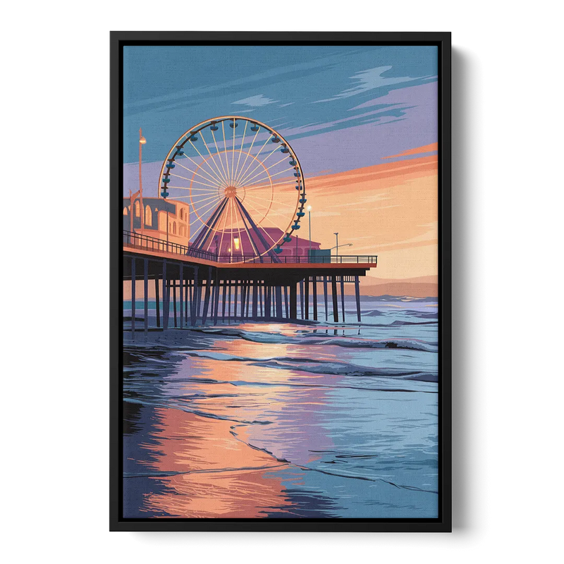 Los Angeles Santa Monica Pier Front - Black Canvas Wall Art