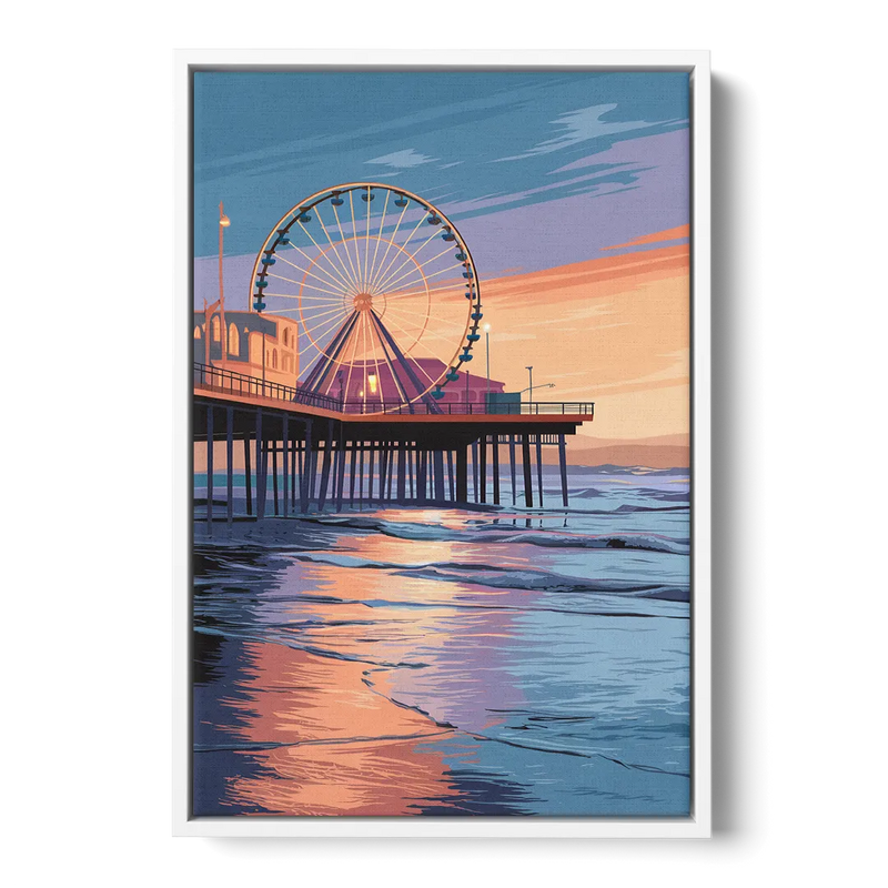 Los Angeles Santa Monica Pier Front - White Canvas Wall Art