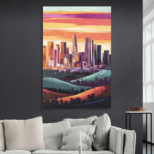 Los Angeles Skyline at Sunset Living Room - Canvas Wall Art
