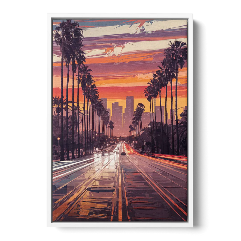 Los Angeles Sunset Boulevard Front - White Canvas Wall Art