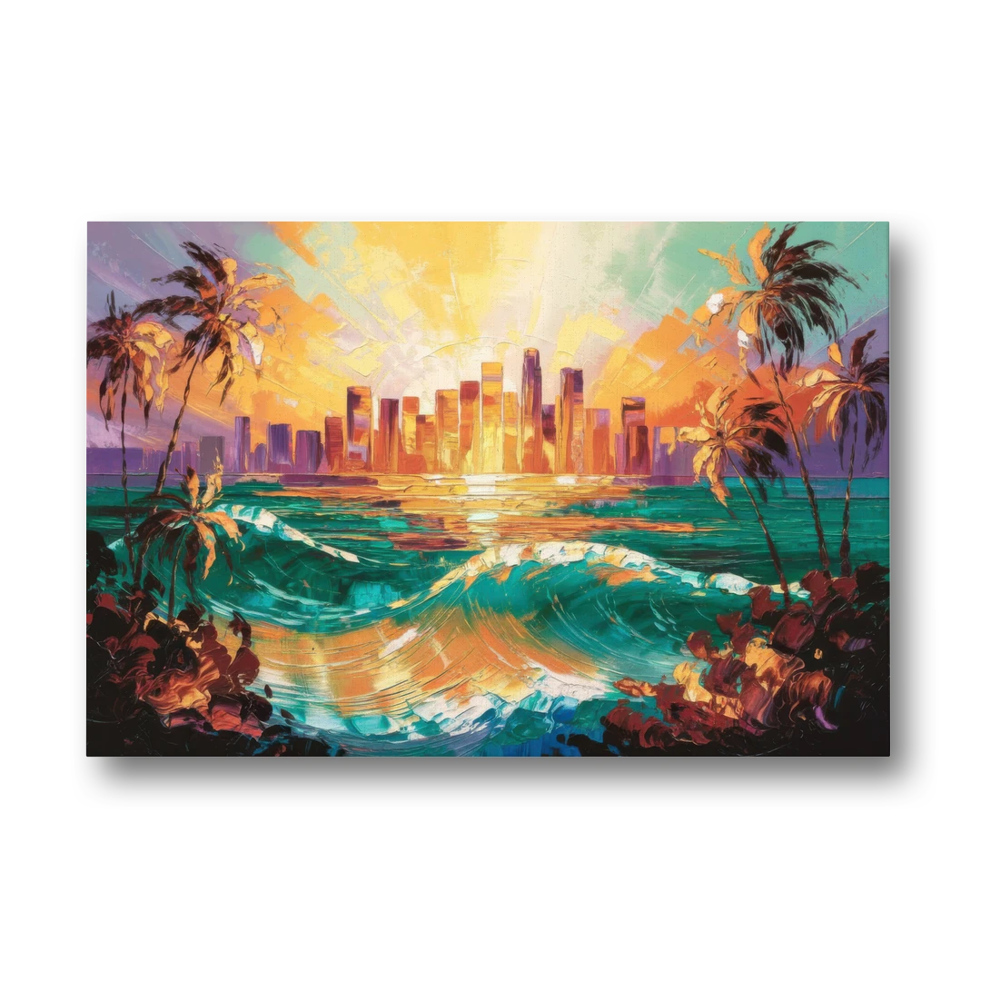 Los Angeles Sunset Over The Ocean - Canvas Wall Art - Front