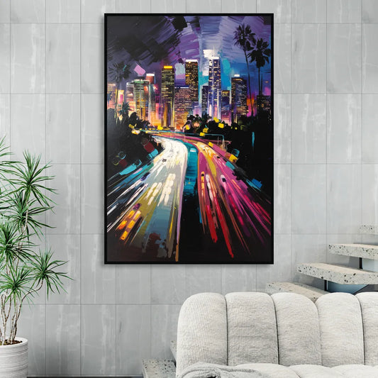 Los Angeles Urban Cityscape Living Room - Black Canvas Wall Art