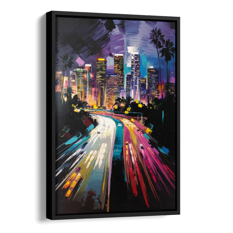 Los Angeles Urban Cityscape Side - Black Canvas Wall Art