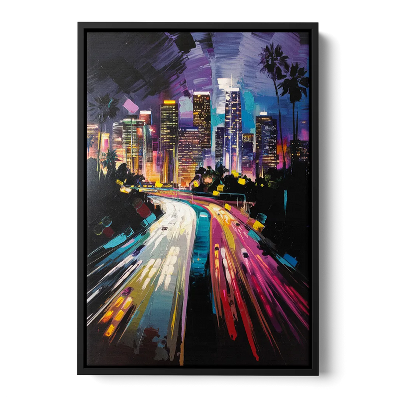 Los Angeles Urban Cityscape Front - Black Canvas Wall Art